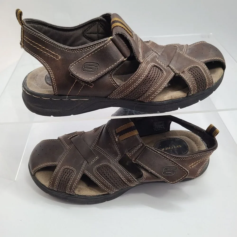 Skechers Brown Leather Fisherman Sandal Padded Insole 63067 Men’s US Sz 11
